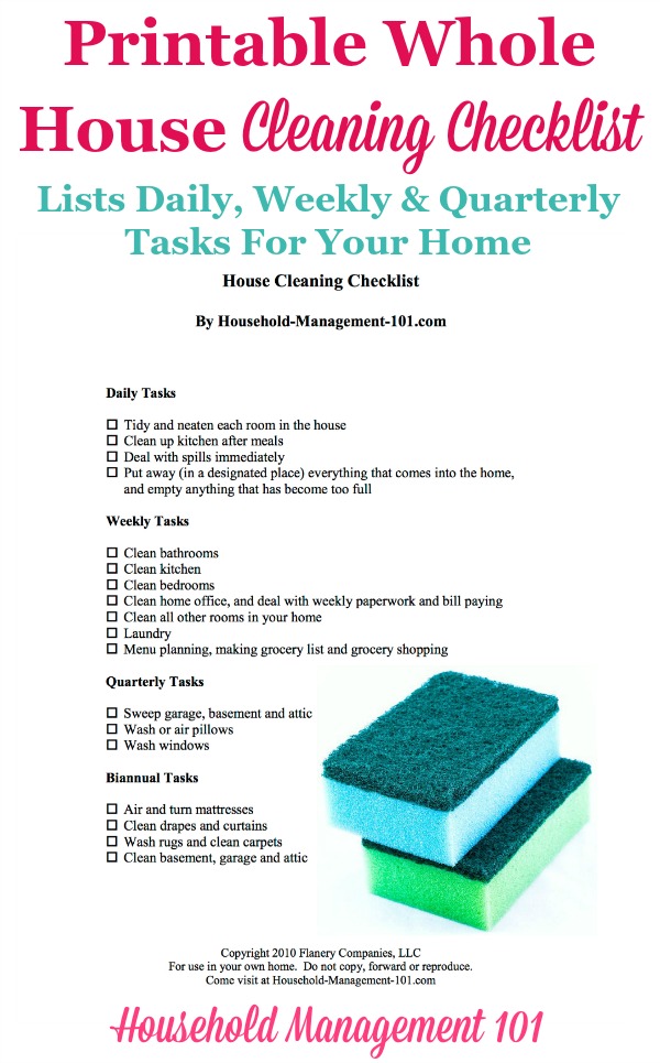 Printable Whole House Cleaning Checklist How To Keep Your Home Clean 