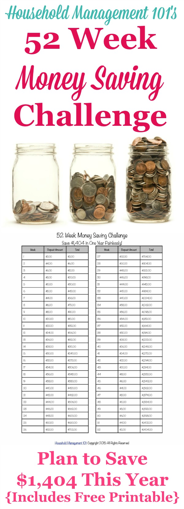 52 Week Money Challenge Saving Plan - Free Printable  52 week saving plan, Money  saving strategies, 52 week money saving challenge printable