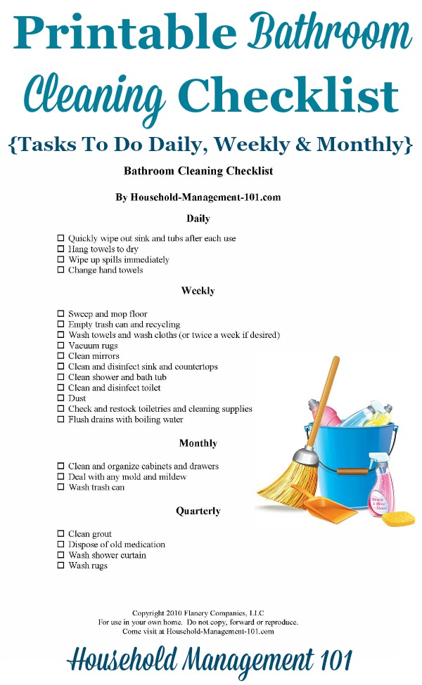 Bathroom Cleaning Checklist List For Cleaning The Bathroom Daily Weekly And Monthly