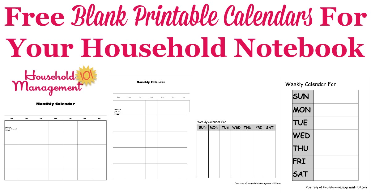 free blank printable calendars for your household notebook