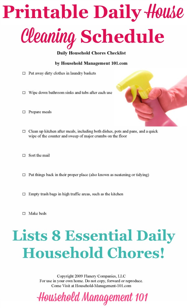 daily home cleaning schedule pdf