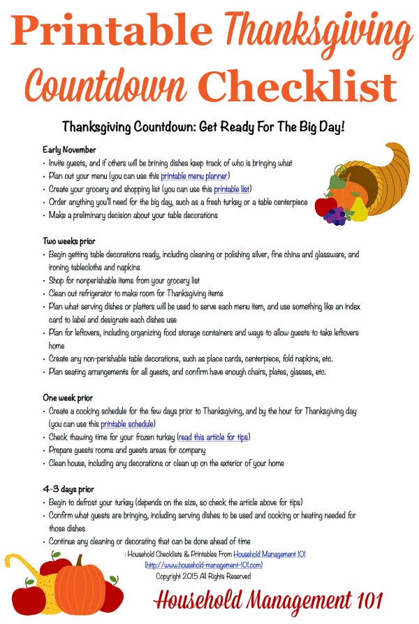 Thanksgiving Countdown: Plan For A Great Day {Includes ...