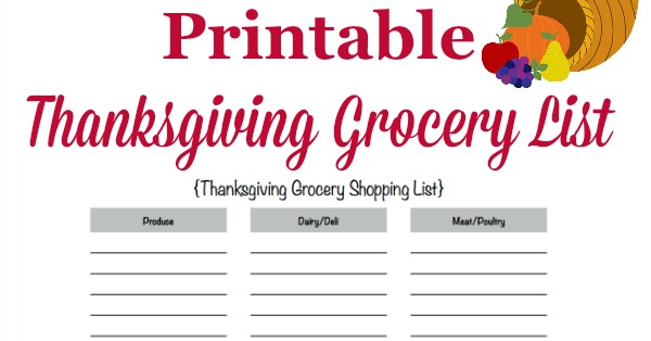 Free Printable Thanksgiving Grocery List